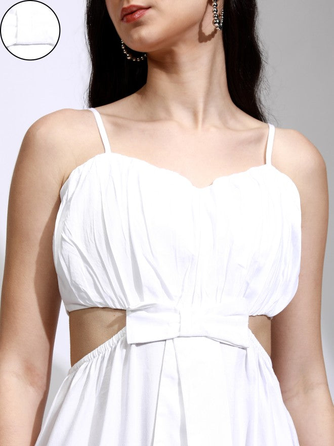 Tokyo Talkies Women White Solid Fit And Flare Dress - White - Image 5