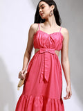 Tokyo Talkies Women Pink Solid Fit And Flare Dress - Pink - Image 1