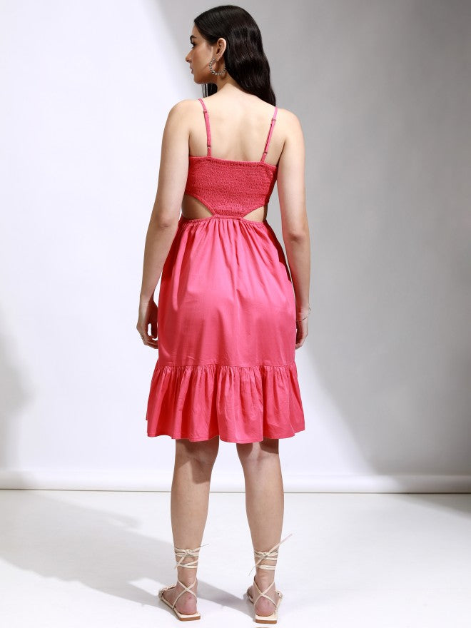 Tokyo Talkies Women Pink Solid Fit And Flare Dress - Pink - Image 3