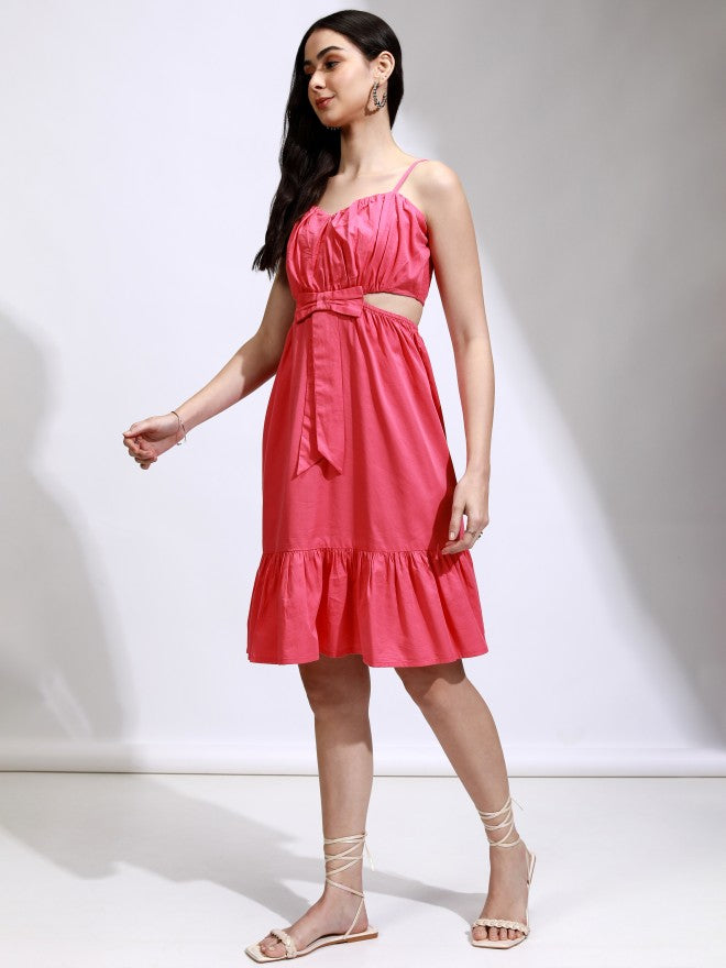 Tokyo Talkies Women Pink Solid Fit And Flare Dress - Pink - Image 4