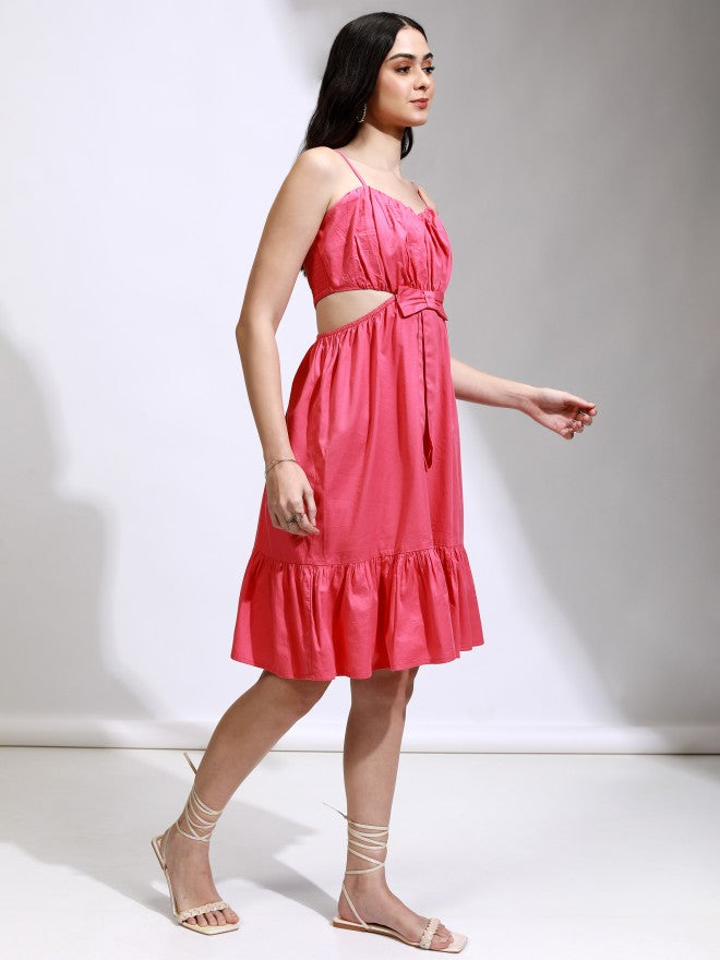 Tokyo Talkies Women Pink Solid Fit And Flare Dress - Pink - Image 6