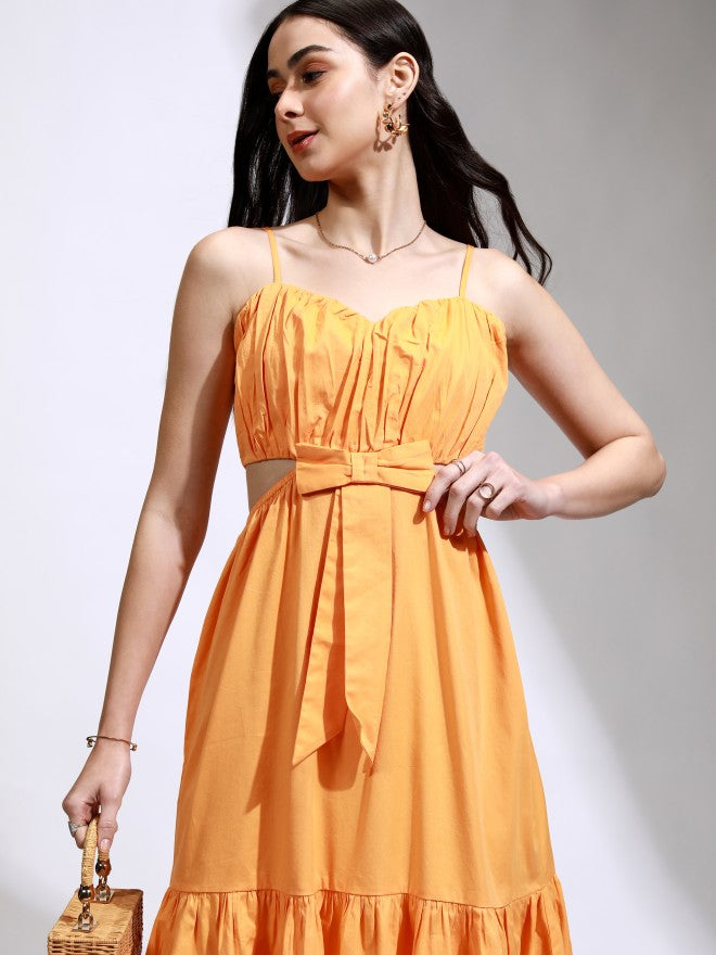 Tokyo Talkies Women Orange Solid Fit And Flare Dress - Orange - Image 1