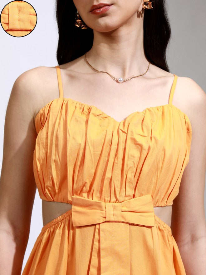 Tokyo Talkies Women Orange Solid Fit And Flare Dress - Orange - Image 5