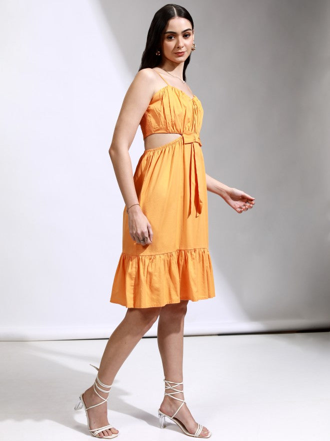 Tokyo Talkies Women Orange Solid Fit And Flare Dress - Orange - Image 6