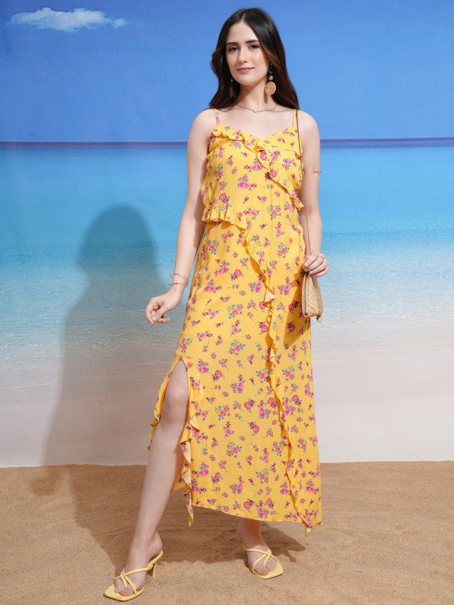 Tokyo Talkies Women Yellow Printed Maxi Dress - Yellow - Image 2