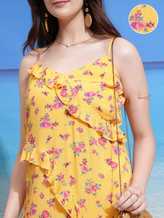 Tokyo Talkies Women Yellow Printed Maxi Dress - Yellow - Image 5