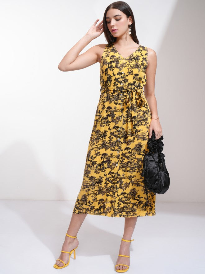 Tokyo Talkies Women Yellow Printed A-Line Dress - Yellow - Image 2