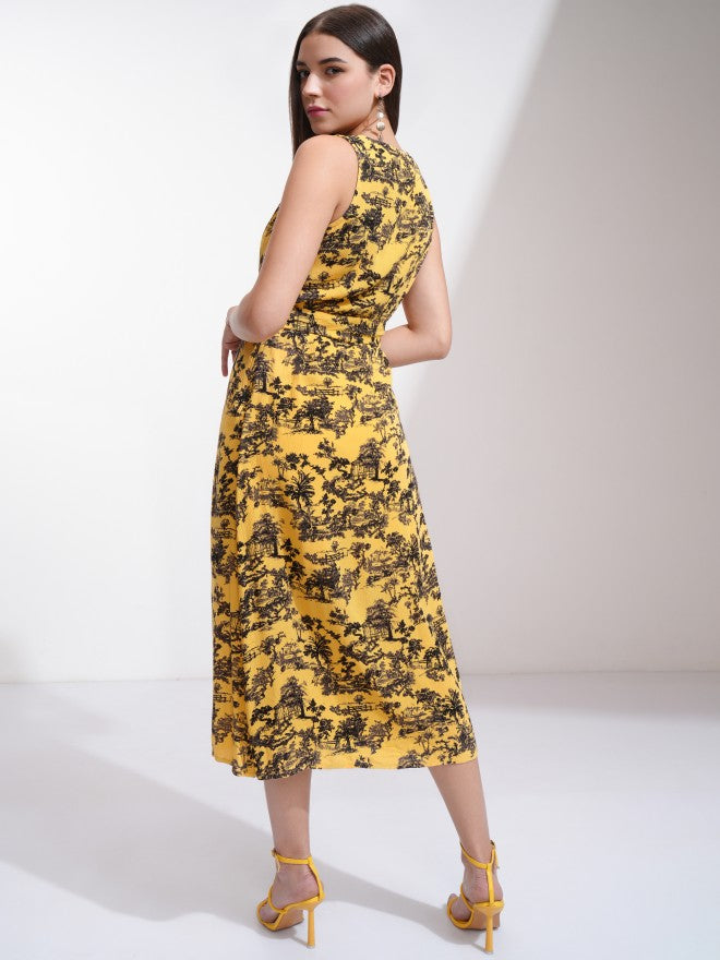 Tokyo Talkies Women Yellow Printed A-Line Dress - Yellow - Image 3