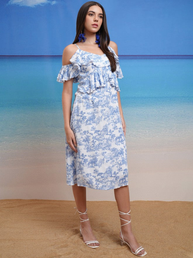 Tokyo Talkies Women White Printed A-Line Dress - White - Image 6