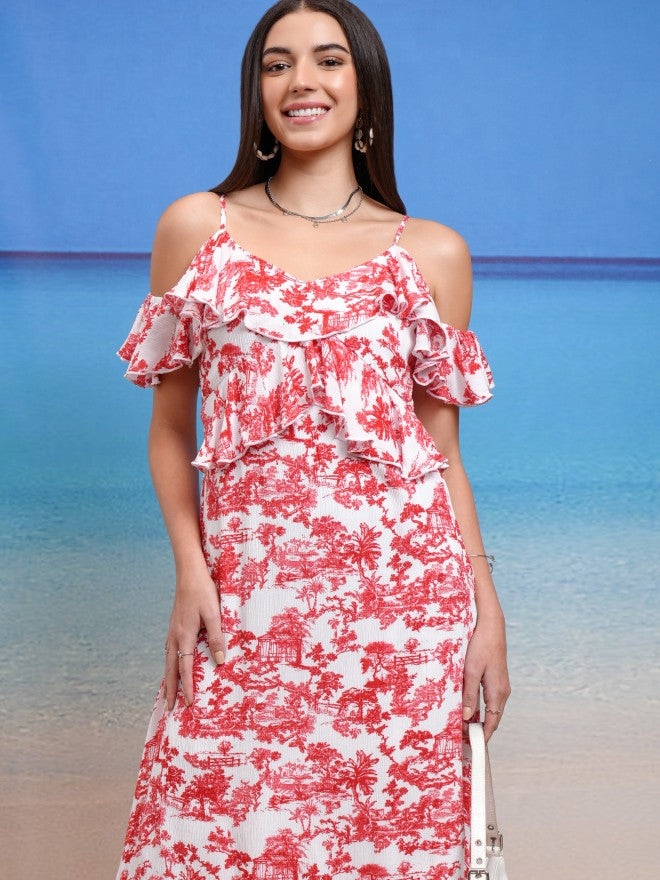 Tokyo Talkies Women White Printed A-Line Dress - White - Image 1