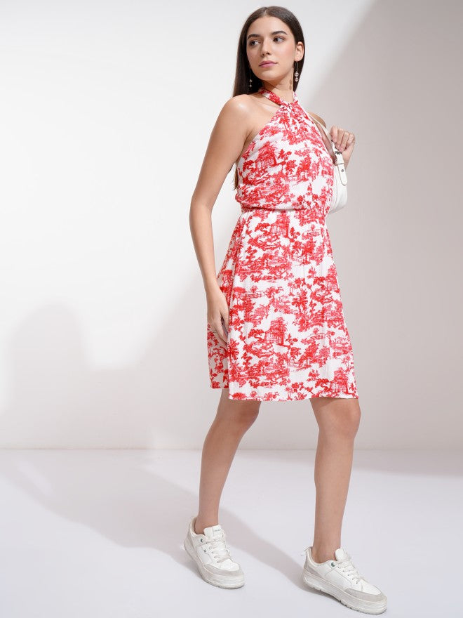 Tokyo Talkies Women White Printed Fit And Flare Dress - White - Image 2