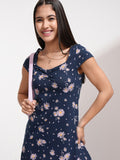 Tokyo Talkies Women Navy Blue Printed Fit And Flare Dress - Navy Blue - Image 1