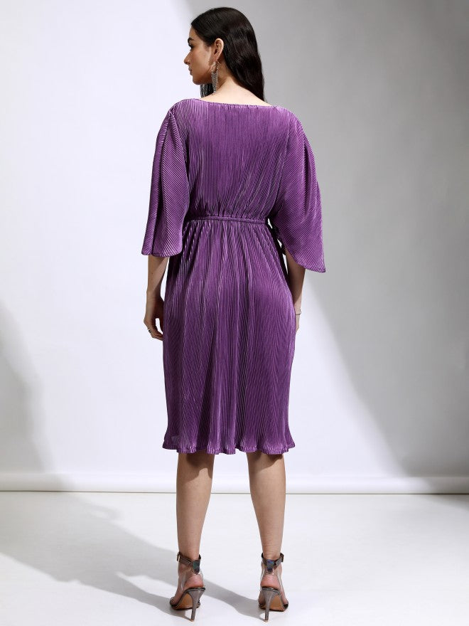 Tokyo Talkies Women Purple Solid Fit And Flare Dress - Purple - Image 3