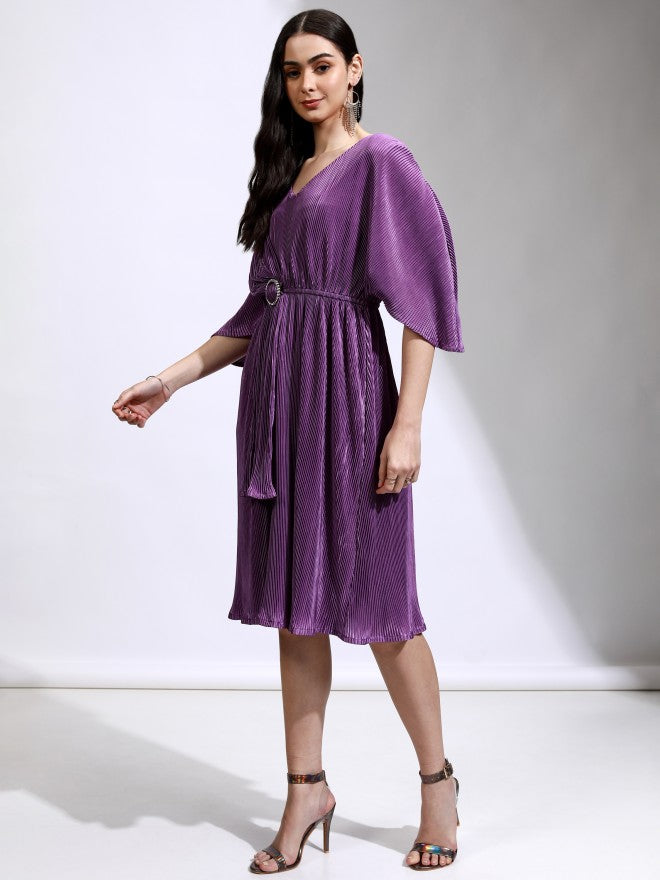 Tokyo Talkies Women Purple Solid Fit And Flare Dress - Purple - Image 4