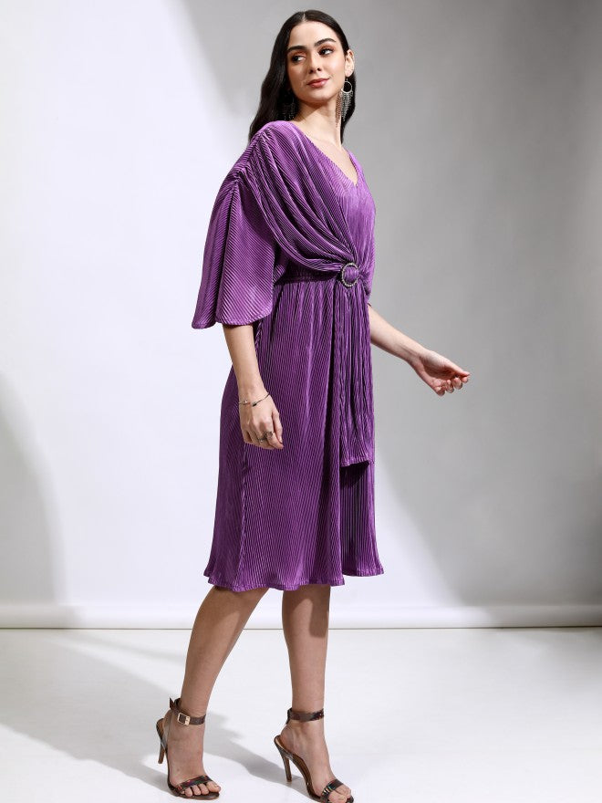 Tokyo Talkies Women Purple Solid Fit And Flare Dress - Purple - Image 6