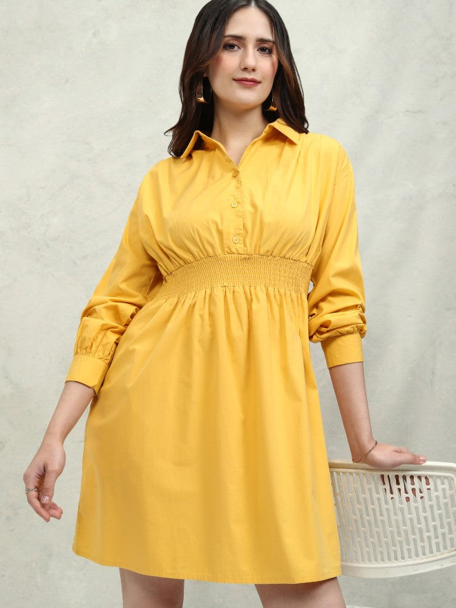 Tokyo Talkies Women Yellow Solid Fit and Flare Dress - Yellow - Image 1