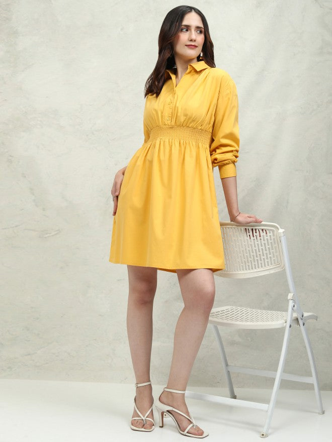Tokyo Talkies Women Yellow Solid Fit and Flare Dress - Yellow - Image 2