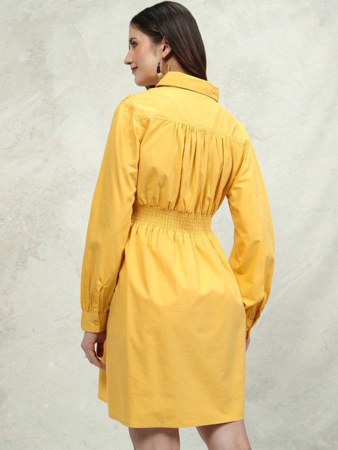 Tokyo Talkies Women Yellow Solid Fit and Flare Dress - Yellow - Image 3
