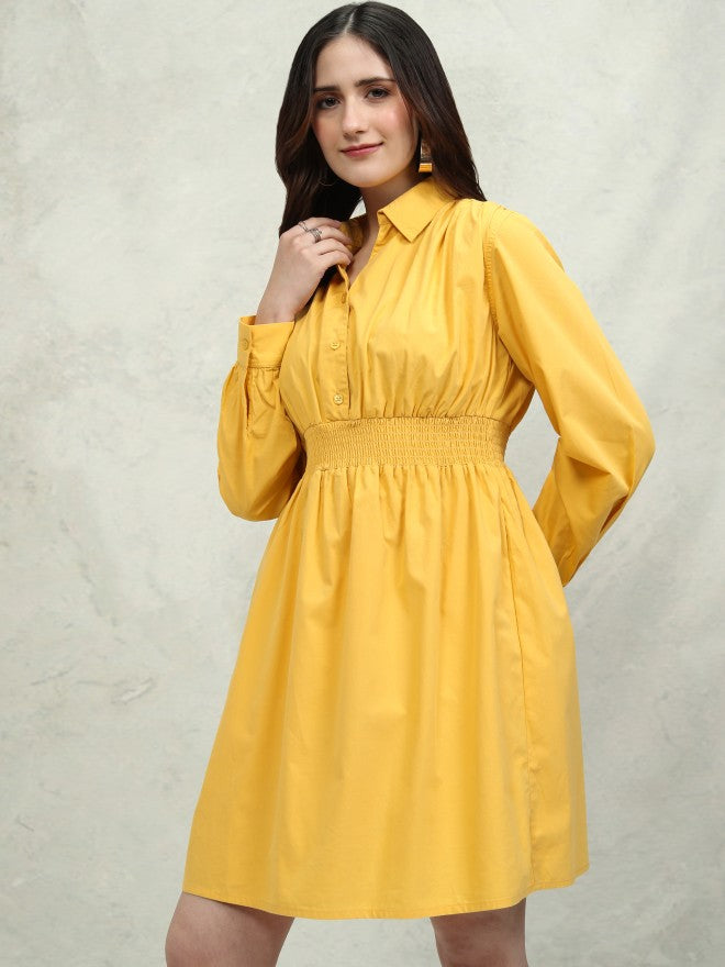 Tokyo Talkies Women Yellow Solid Fit and Flare Dress - Yellow - Image 4