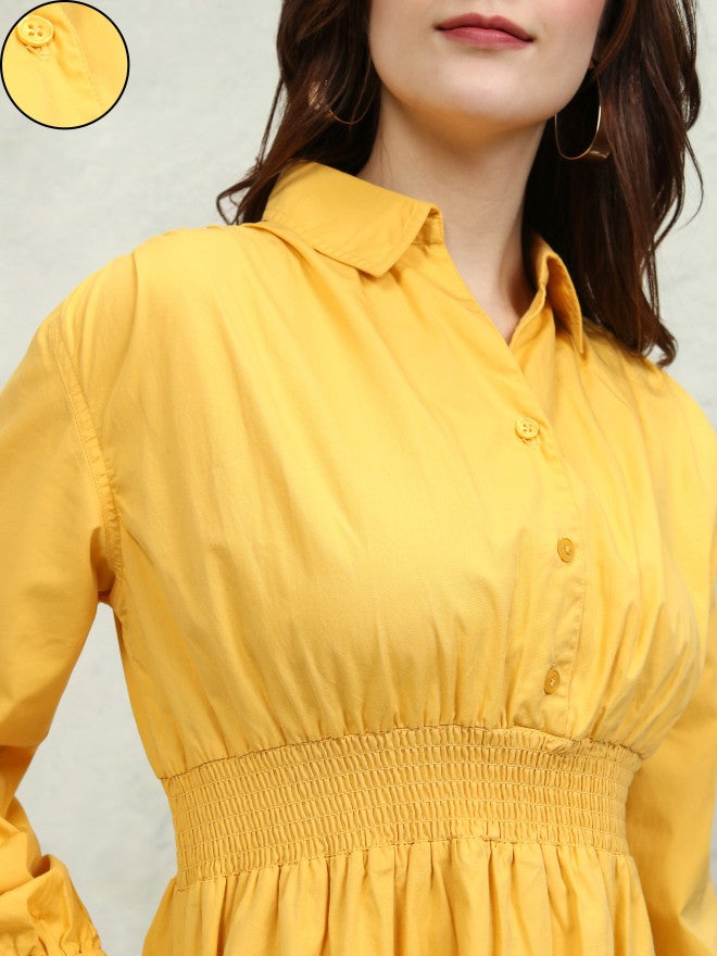 Tokyo Talkies Women Yellow Solid Fit and Flare Dress - Yellow - Image 5