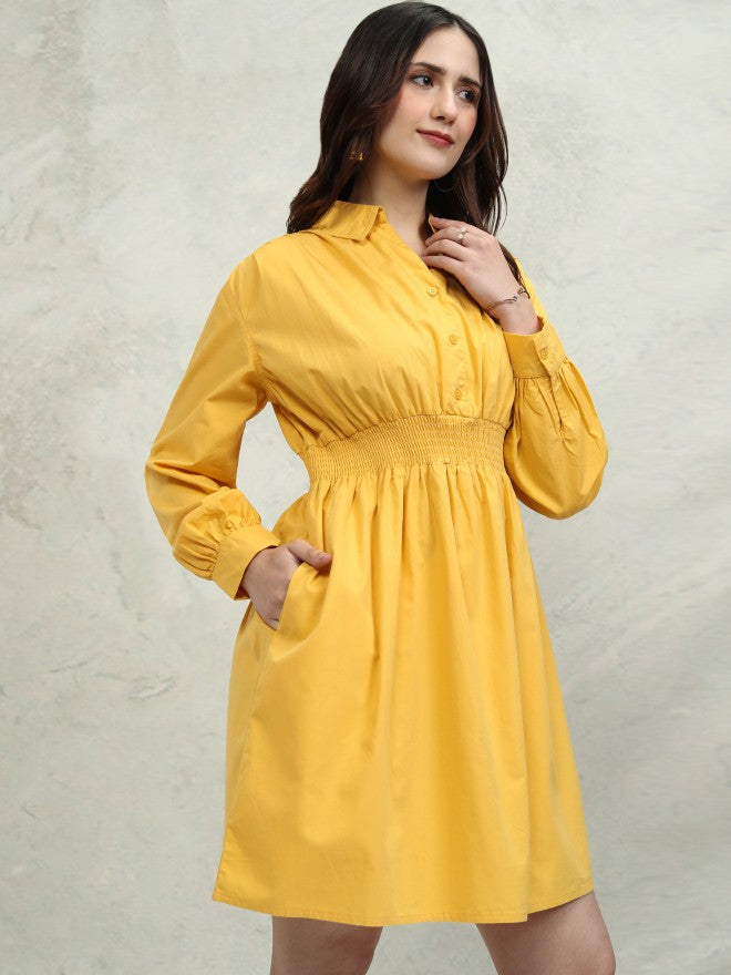 Tokyo Talkies Women Yellow Solid Fit and Flare Dress - Yellow - Image 6