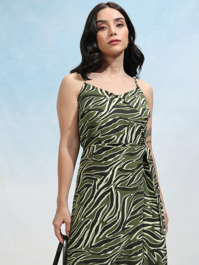Tokyo Talkies Women Olive Printed Wrap Dress - Olive - Image 1