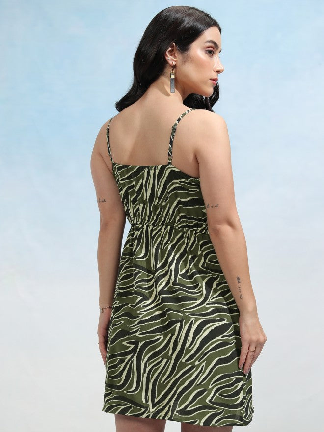 Tokyo Talkies Women Olive Printed Wrap Dress - Olive - Image 3