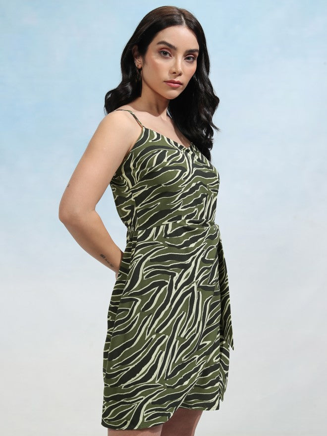 Tokyo Talkies Women Olive Printed Wrap Dress - Olive - Image 6