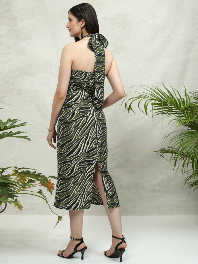 Tokyo Talkies Women Olive Printed A-Line Dress - Olive - Image 3