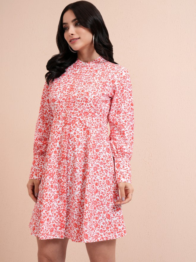 Tokyo Talkies Women Pink Printed A-Line Dress - Pink - Image 4