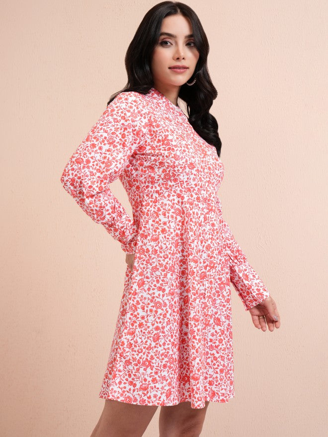 Tokyo Talkies Women Pink Printed A-Line Dress - Pink - Image 6