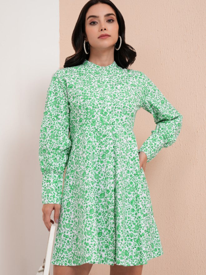Tokyo Talkies Women Green Printed A-Line Dress - Green - Image 1