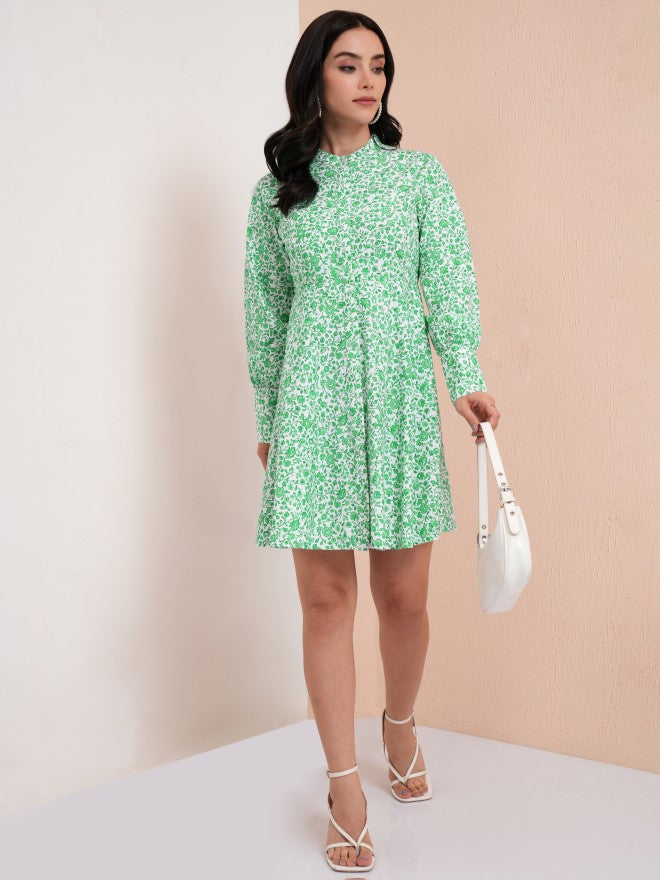 Tokyo Talkies Women Green Printed A-Line Dress - Green - Image 2