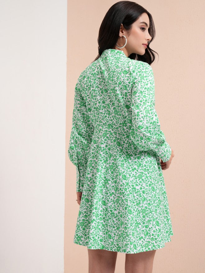 Tokyo Talkies Women Green Printed A-Line Dress - Green - Image 3