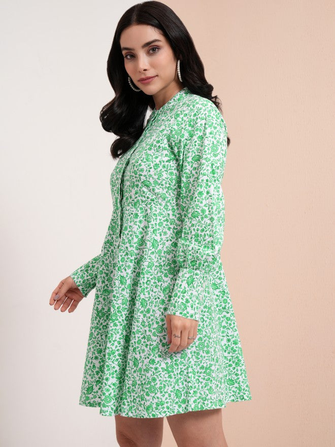 Tokyo Talkies Women Green Printed A-Line Dress - Green - Image 4
