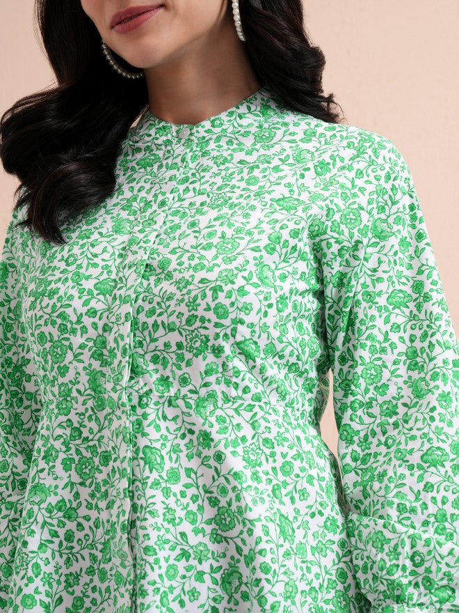 Tokyo Talkies Women Green Printed A-Line Dress - Green - Image 5