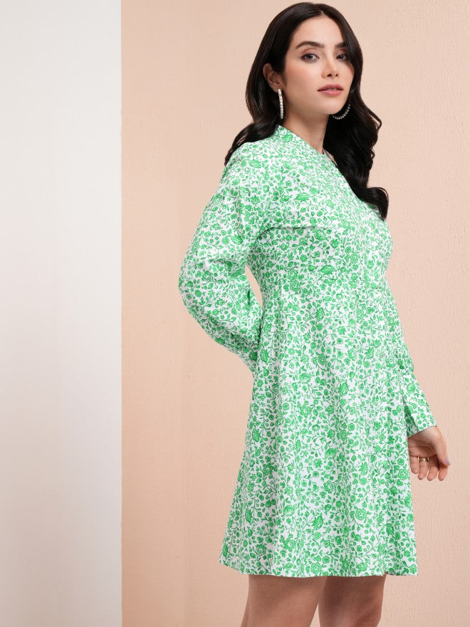 Tokyo Talkies Women Green Printed A-Line Dress - Green - Image 6