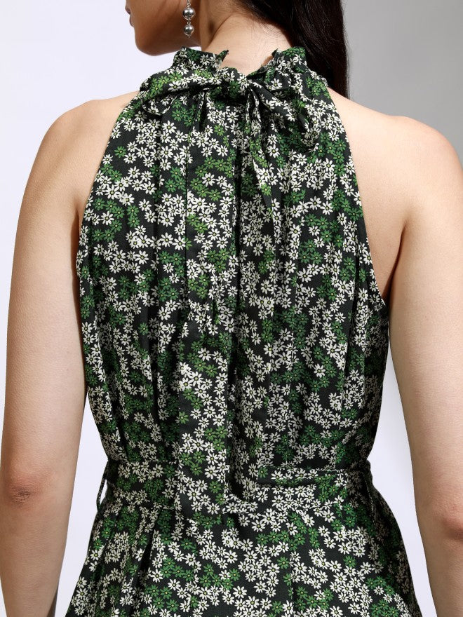 Tokyo Talkies Women Green Printed Fit And Flare Dress - Green - Image 7
