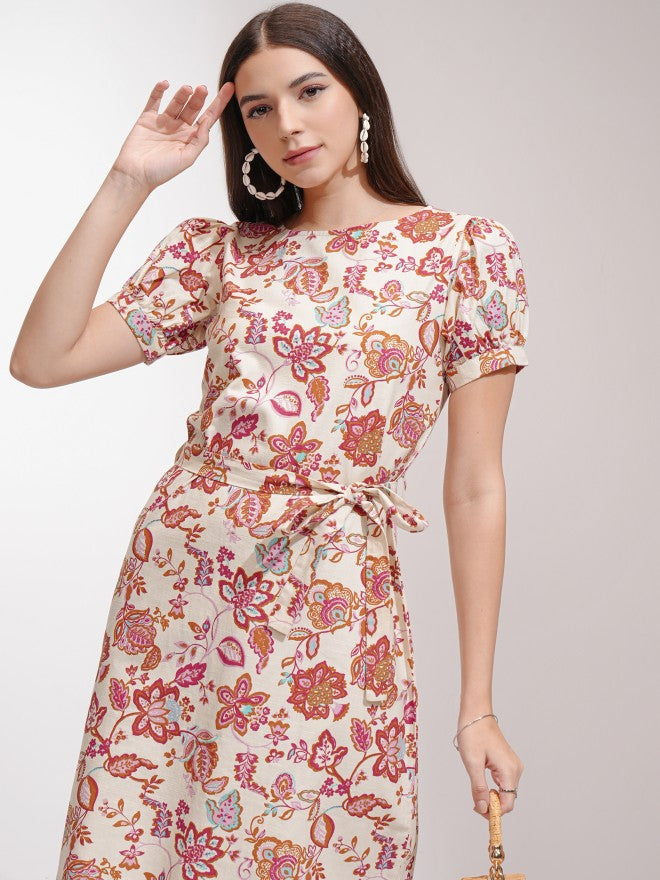 Tokyo Talkies Women Off White Printed A-Line Dress - Off White - Image 1