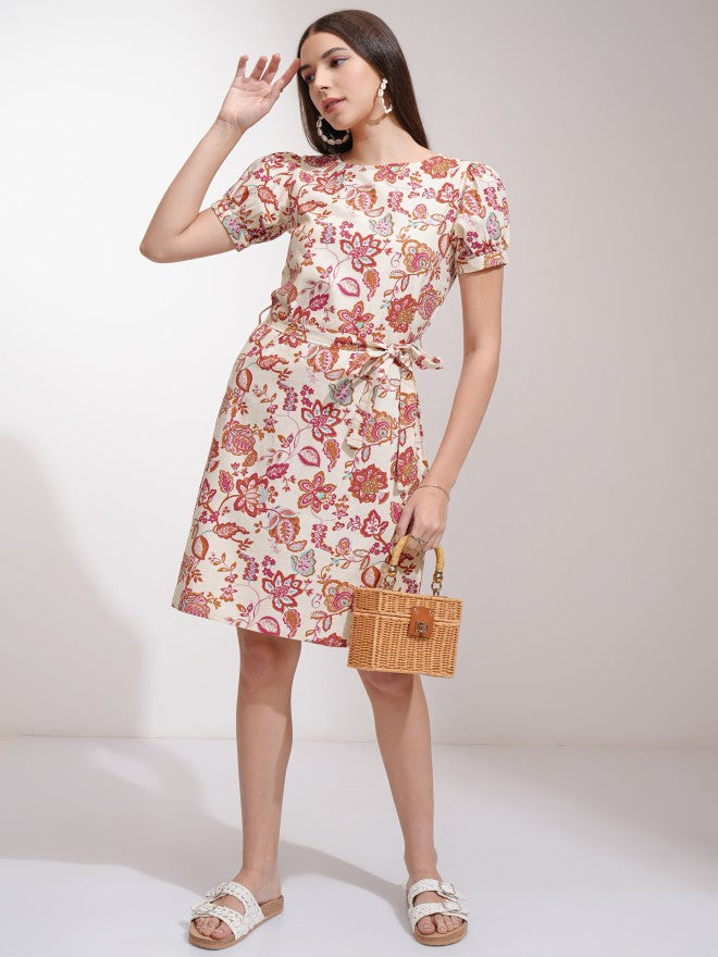 Tokyo Talkies Women Off White Printed A-Line Dress - Off White - Image 2
