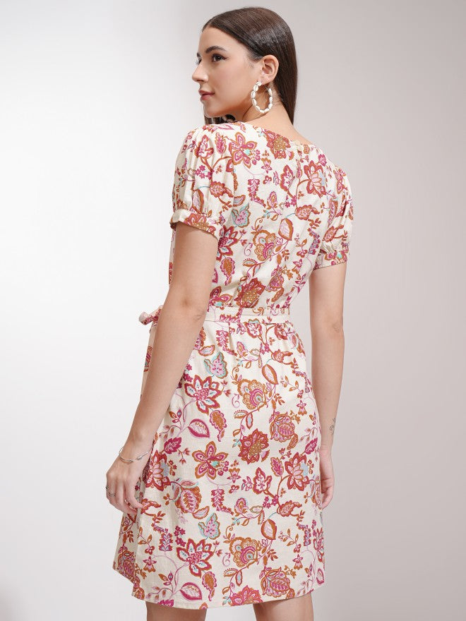 Tokyo Talkies Women Off White Printed A-Line Dress - Off White - Image 3