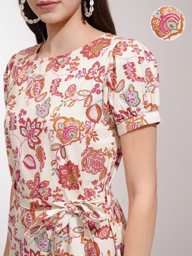 Tokyo Talkies Women Off White Printed A-Line Dress - Off White - Image 5