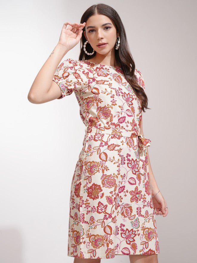 Tokyo Talkies Women Off White Printed A-Line Dress - Off White - Image 6