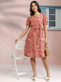 Tokyo Talkies Women Coral Printed A-Line Dress - Coral - Image 1