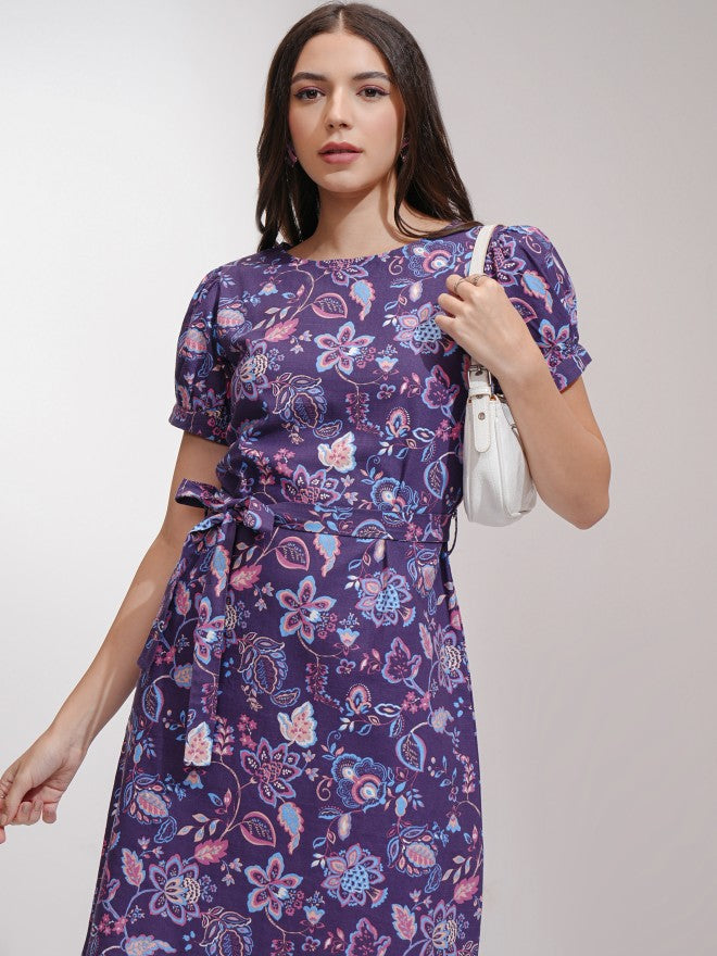 Tokyo Talkies Women Purple Printed A-Line Dress - Purple - Image 1