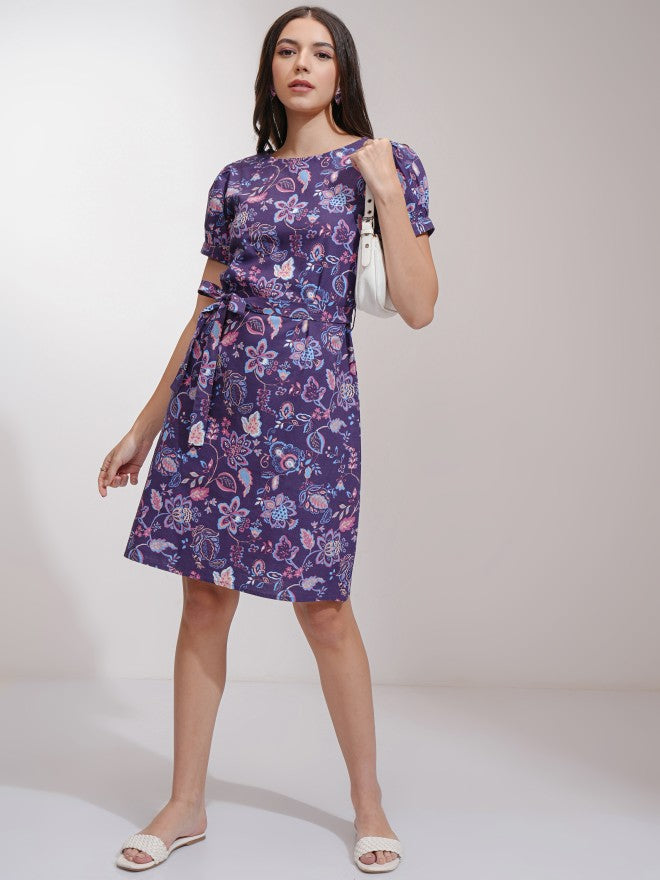 Tokyo Talkies Women Purple Printed A-Line Dress - Purple - Image 2