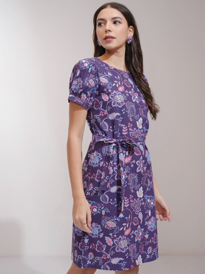 Tokyo Talkies Women Purple Printed A-Line Dress - Purple - Image 6