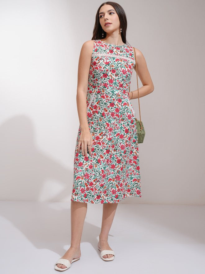 Tokyo Talkies Women White Printed A-Line Dress - White - Image 1