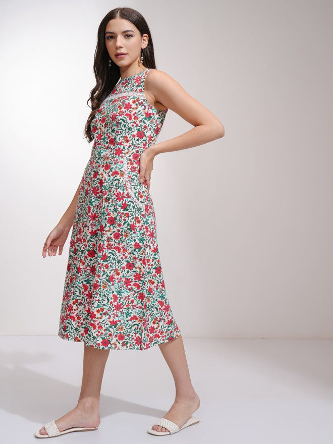 Tokyo Talkies Women White Printed A-Line Dress - White - Image 2