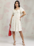 Tokyo Talkies Women Off White Printed Fit and Flare Dress - Off White - Image 1